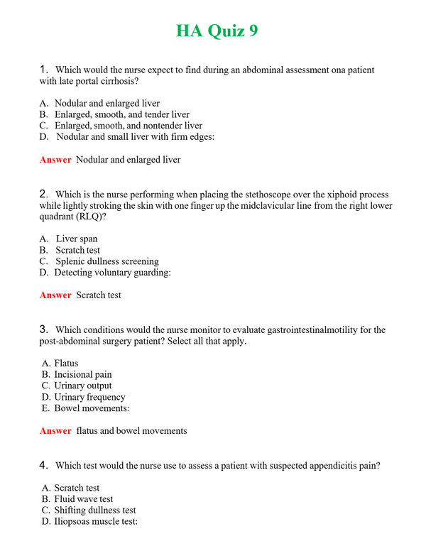 HA Quiz 9 Questions With Complete Grade A+ Answers
