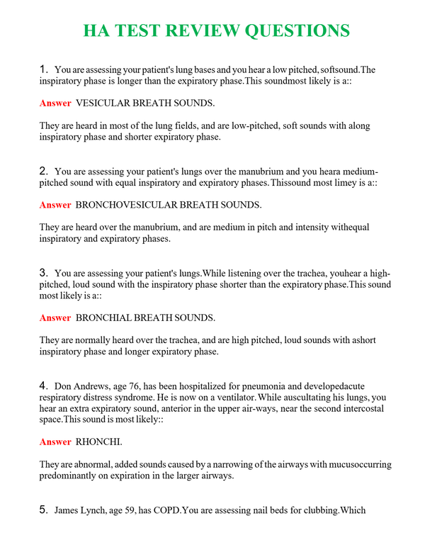 HA TEST REVIEW QUESTIONS Questions With Complete Grade A+ Answers