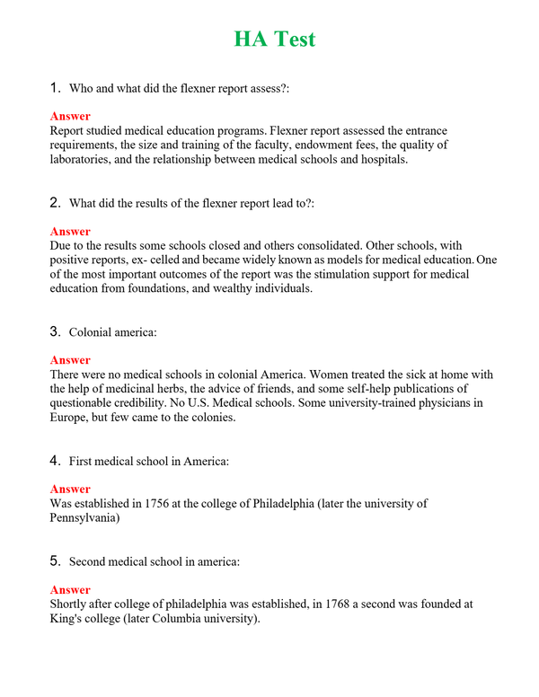 HA Test Questions With Complete Grade A+ Answers