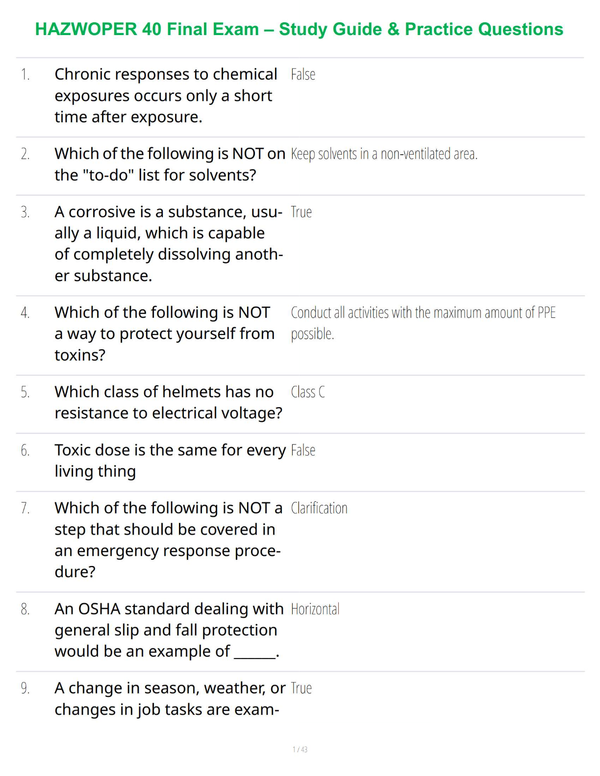HAZWOPER 40 Final Exam – Study Guide & Practice Questions
