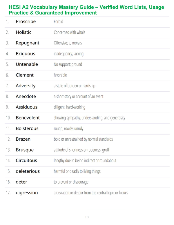 HESI A2 Vocabulary Mastery Guide – Verified Word Lists, Usage Practice & Guaranteed Improvement