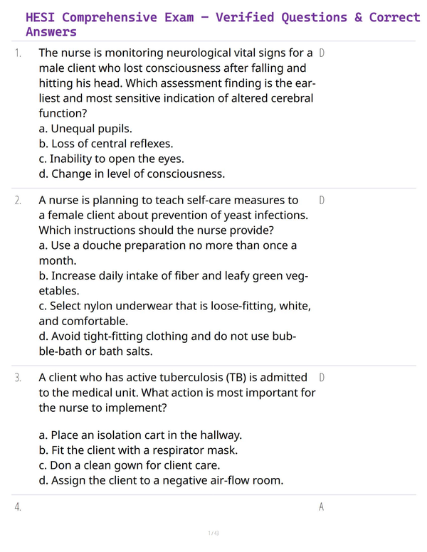 HESI Comprehensive Exam – Verified Questions with Detailed Rationale