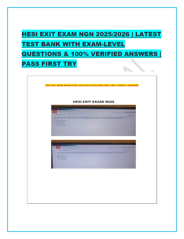 HESI EXIT EXAM NGN 2025/2026 | LATEST TEST BANK WITH EXAM-LEVEL QUESTIONS & 100% VERIFIED ANSWERS | PASS FIRST TRY