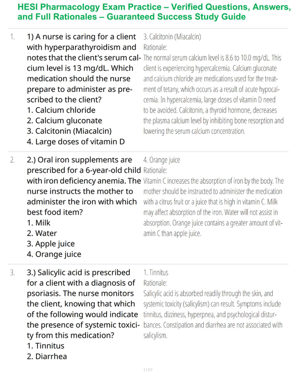HESI Pharmacology Exam Practice – Verified Questions and Answers – Guaranteed Success Study Guide