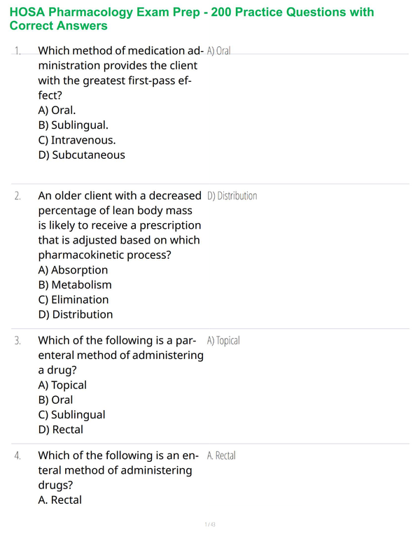 HOSA Pharmacology Exam Prep - 200 Practice Questions with Correct Answers