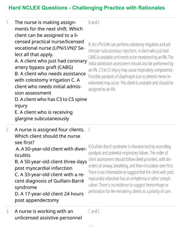 Hard NCLEX Questions - Challenging Practice with Rationales