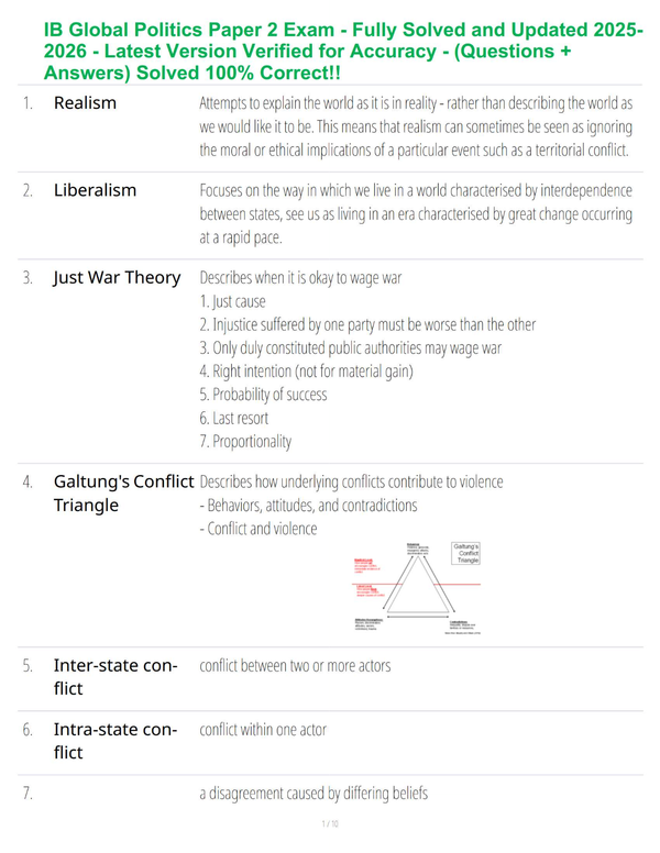 IB Global Politics Paper 2 Exam - Fully Solved and Updated 2025-2026 - Latest Version Verified for Accuracy - (Questions + Answers) Solved 100% Correct!!