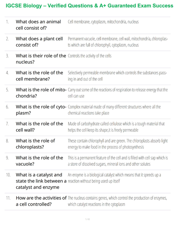 IGCSE Biology – Verified Questions & A+ Guaranteed Exam Success