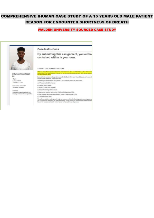 IHuman Case Study of A 15 Years Old Male Patient Reason for Encounter Shortness of Breath