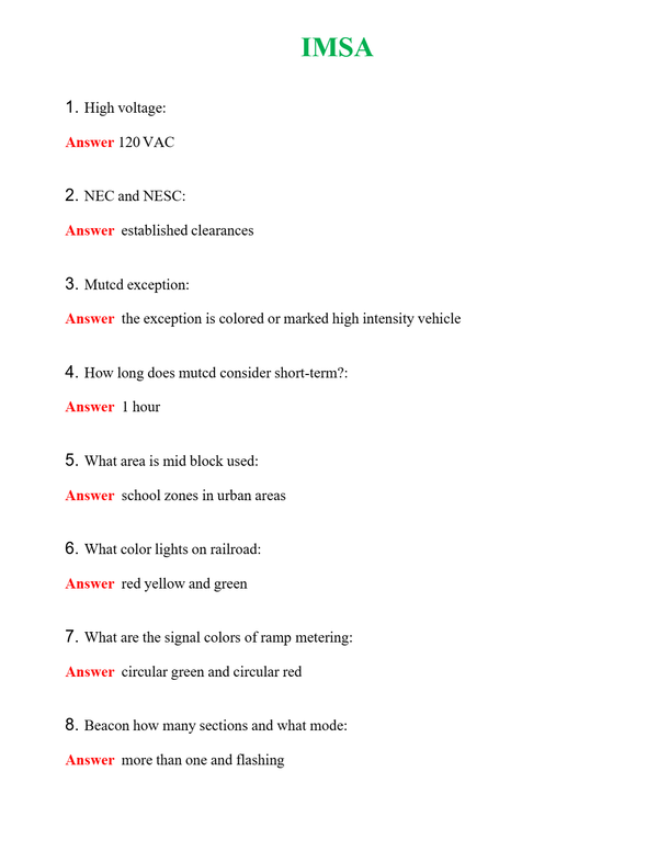 IMSA | Actual Questions and Verified Answers ( Included ) 100% Correct