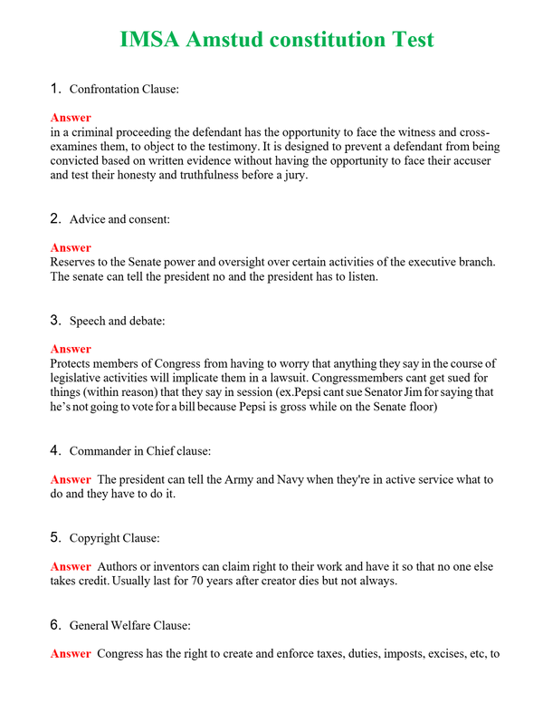 IMSA Amstud constitution Test | Actual Questions and Verified Answers ( Included ) 100% Correct