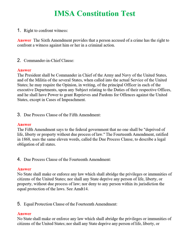 IMSA Constitution Test | Actual Questions and Verified Answers ( Included ) 100% Correct
