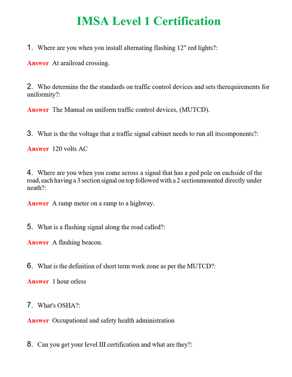 IMSA Level 1 Certification | Actual Questions and Verified Answers ( Included ) 100% Correct