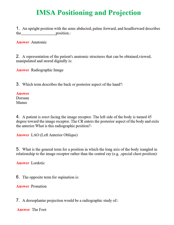 IMSA Positioning and Projection | Actual Questions and Verified Answers ( Included ) 100% Correct