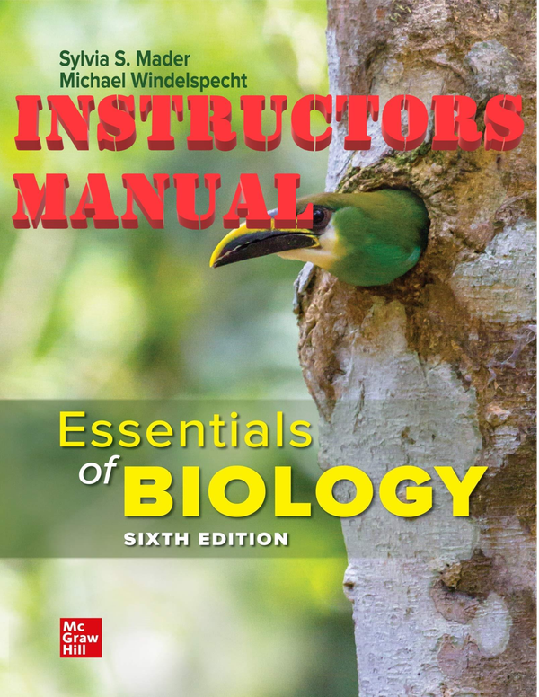 INSTRUCTORS MANUAL for Essentials of Biology, 6th Edition By Sylvia Mader, and Michael Windelspecht includes LEARNING EXERCISES + LAB RESOURCE GUIDE