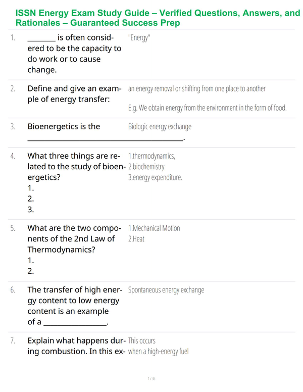 ISSN Energy Exam Study Guide – Verified Questions, Answers, and Rationales – Guaranteed Success Prep