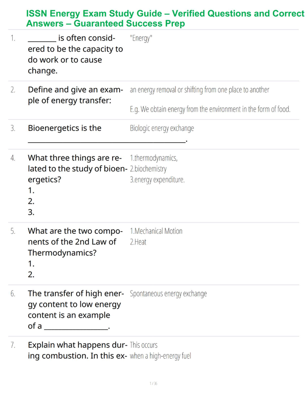 ISSN Energy Exam Study Guide – Verified Questions and Correct Answers – Guaranteed Success Prep