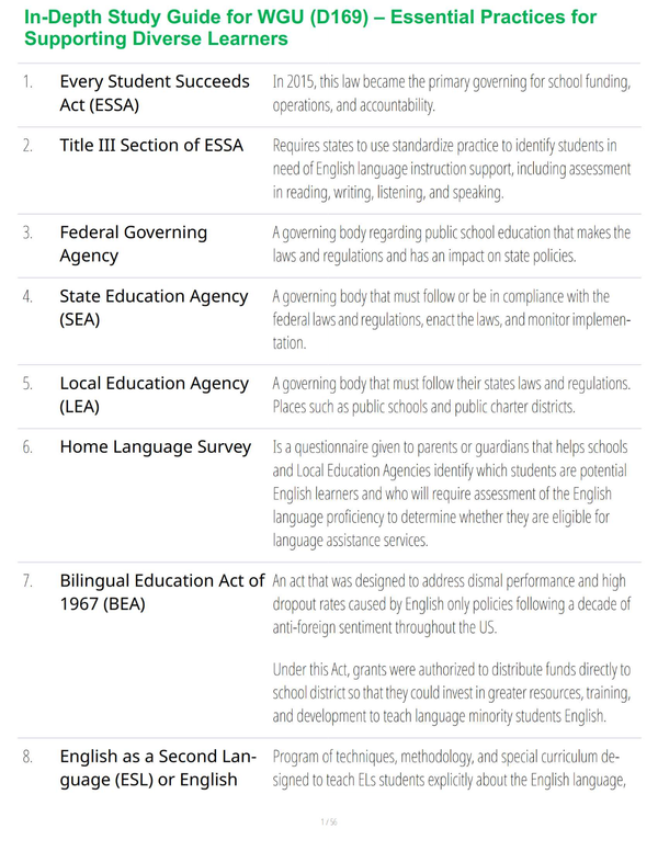 In-Depth Study Guide for WGU (D169) – Essential Practices for Supporting Diverse Learners