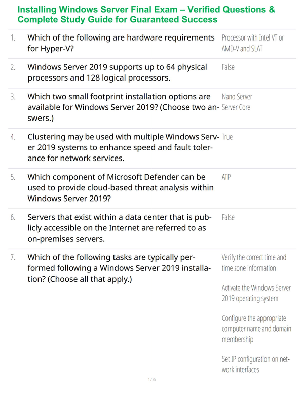 Installing Windows Server Final Exam – Verified Questions & Complete Study Guide for Guaranteed Success