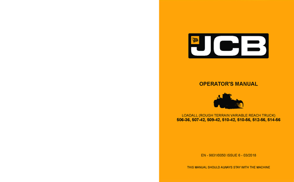JCB 506-36 507-42 509-42 510-42 510-56 Loadall Operator Manual 9831-0050