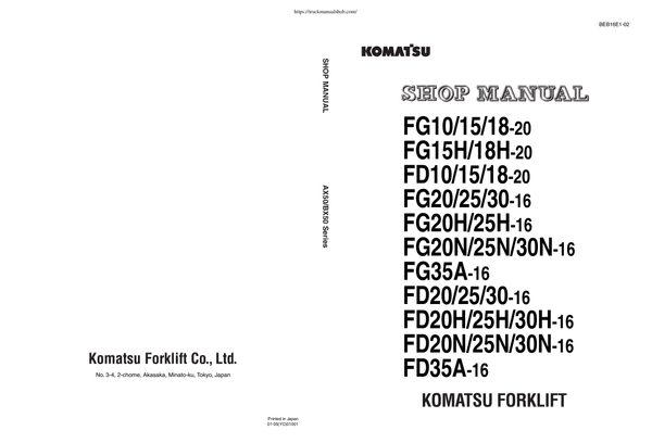 KOMATSU FG25-16 FORKLIFT SERVICE REPAIR SHOP MANUAL