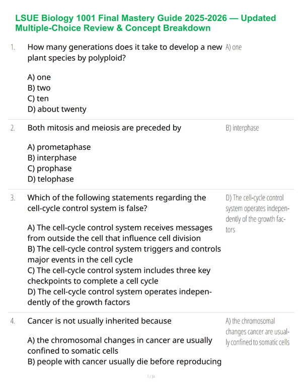LSUE Biology 1001 Final Mastery Guide 2025-2026 — Updated Multiple-Choice Review & Concept Breakdown