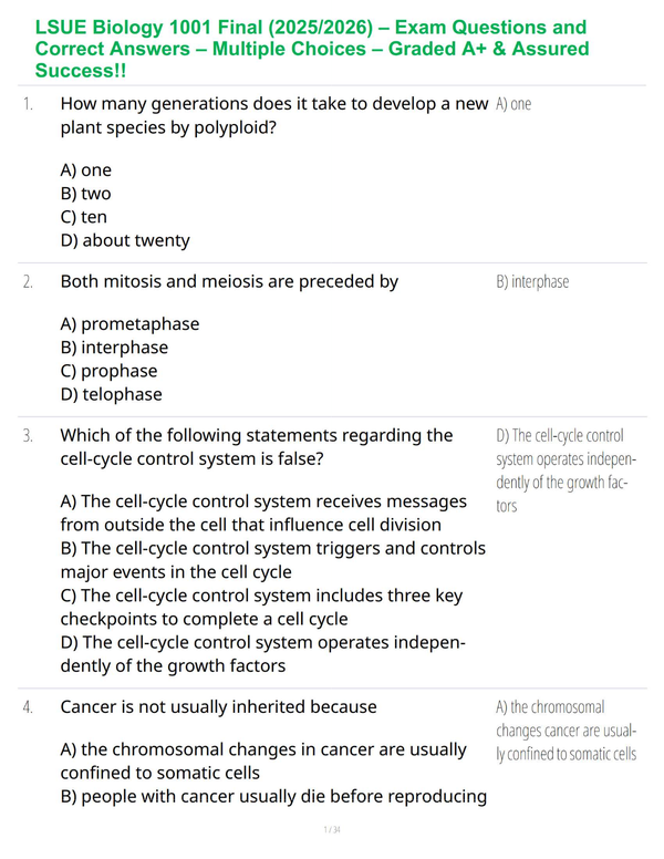 LSUE Biology 1001 Final Mastery Guide 2025-2026 — Updated Multiple-Choice Review & Concept Breakdown