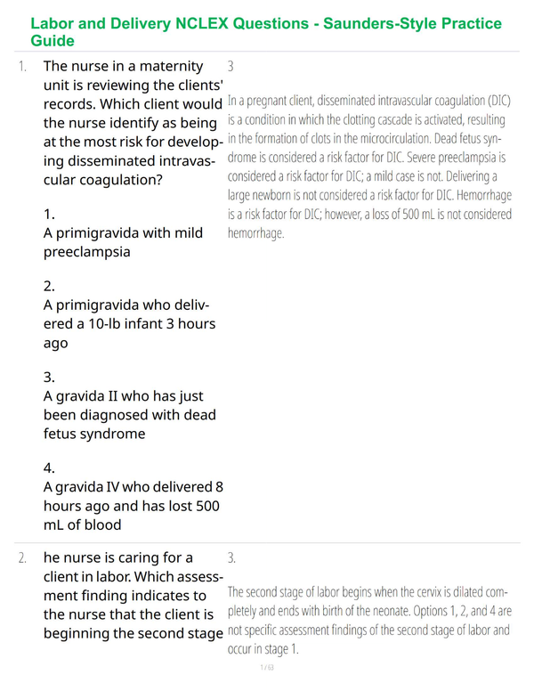 Labor and Delivery NCLEX Questions - Saunders-Style Practice Guide