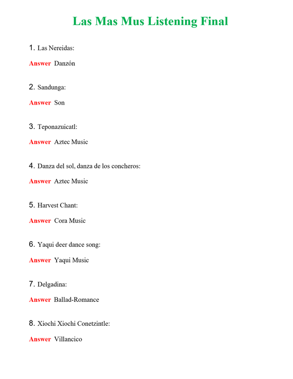 Las Mas Mus Listening Final | Actual Questions and Verified Answers ( Included ) 100% Correct
