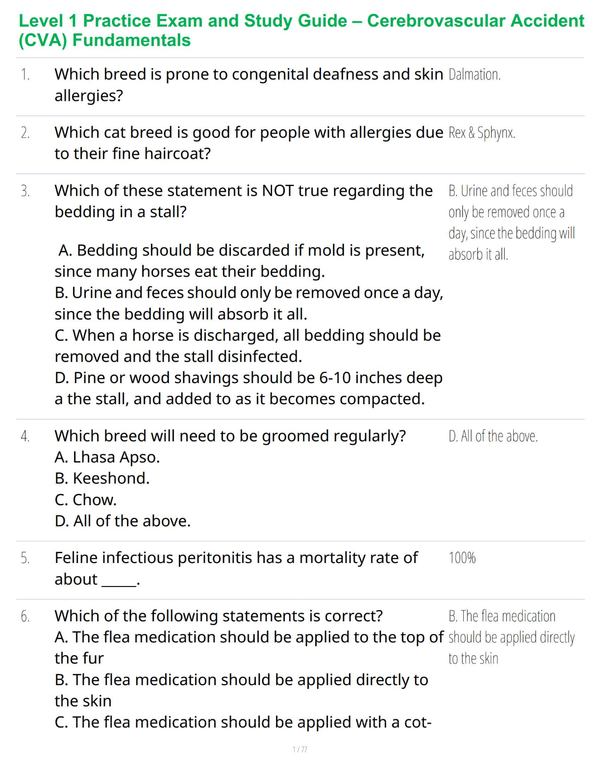 Level 1 Practice Exam and Study Guide – Cerebrovascular Accident (CVA) Fundamentals