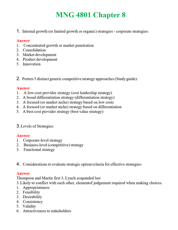 MNG 4801 Chapter 8 | Actual Questions and Verified Answers ( Included ) 100% Correct