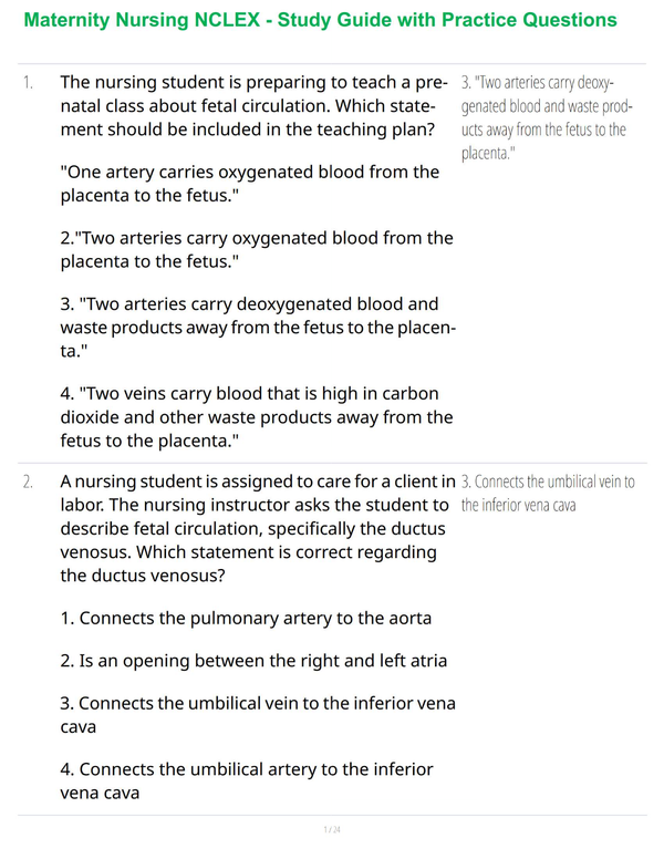 Maternity Nursing NCLEX - Study Guide with Practice Questions