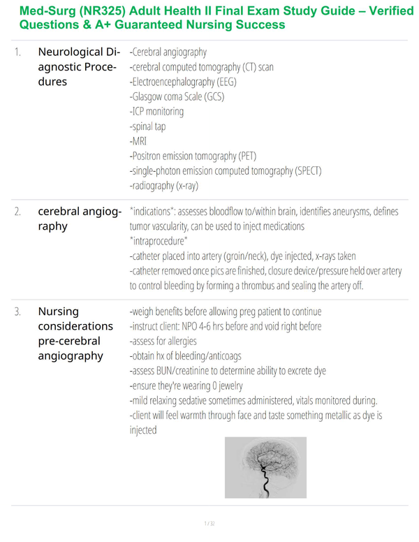 Med-Surg (NR325) Adult Health II Final Exam Study Guide – Verified Questions & A+ Guaranteed Nursing Success