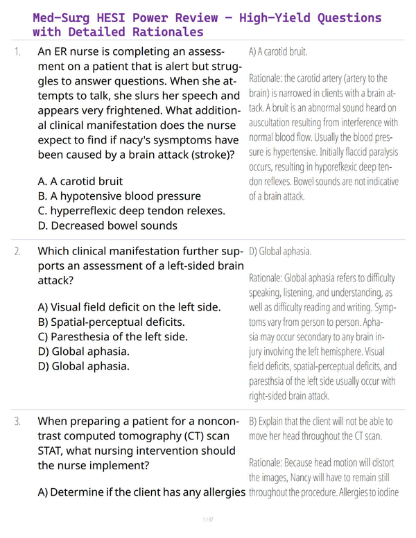 Med-Surg HESI Power Review – High-Yield Questions & Rapid Recall Sheets