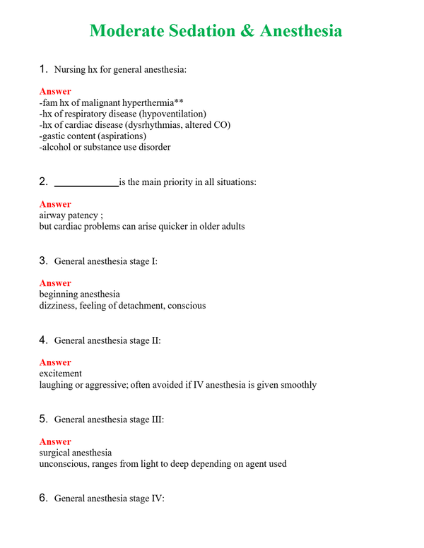Moderate Sedation & Anesthesia Questions With Complete Grade A+ Answers