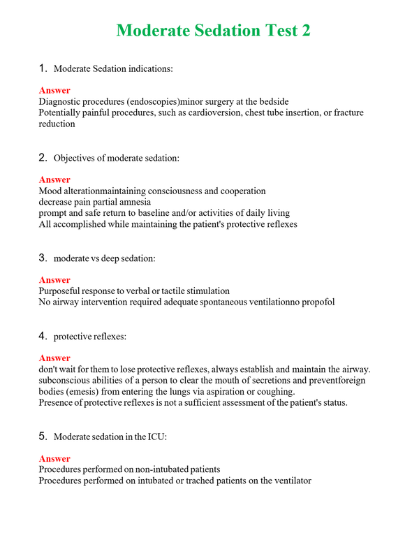 Moderate Sedation Test 2 Questions With Complete Grade A+ Answers