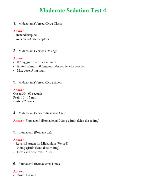Moderate Sedation Test 4 Questions With Complete Grade A+ Answers