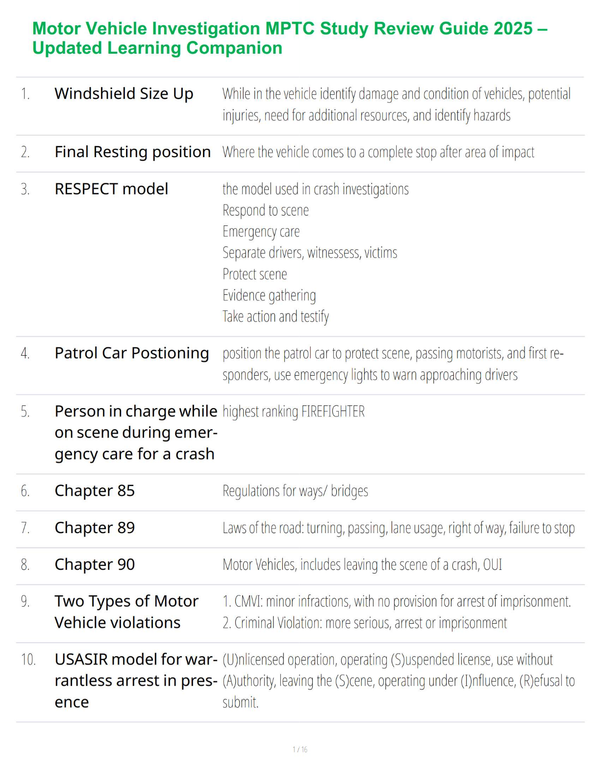 Motor Vehicle Investigation MPTC Study Review Guide 2025 – Updated Learning Companion