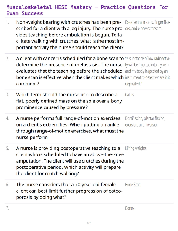 Musculoskeletal HESI Mastery – Practice Questions for Exam Success