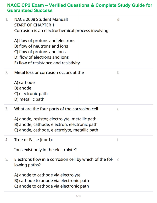 NACE CP2 Exam – Verified Questions & Complete Study Guide for Guaranteed Success