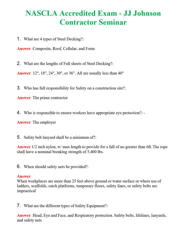 NASCLA Accredited Exam - JJ Johnson Contractor Seminar | Actual Questions and Verified Answers ( Included ) 100% Correct