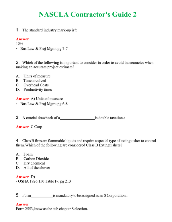 NASCLA Contractor's Guide 2 | Actual Questions and Verified Answers ( Included ) 100% Correct