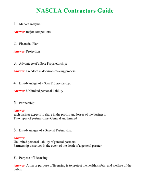 NASCLA Contractors Guide | Actual Questions and Verified Answers ( Included ) 100% Correct