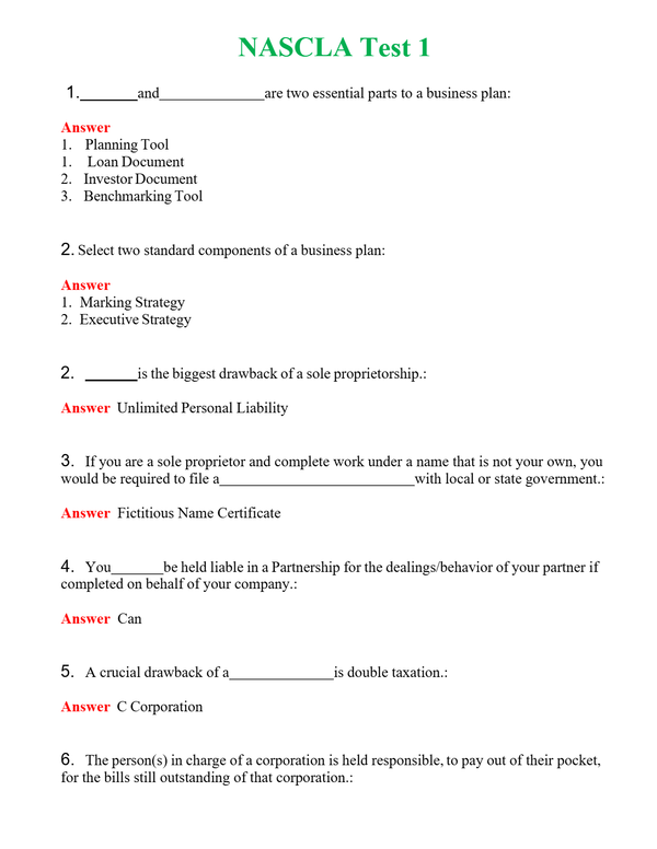 NASCLA Test 1 | Actual Questions and Verified Answers ( Included ) 100% Correct