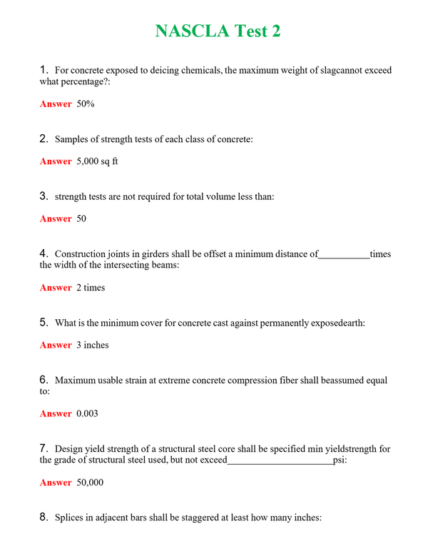 NASCLA Test 2 | Actual Questions and Verified Answers ( Included ) 100% Correct