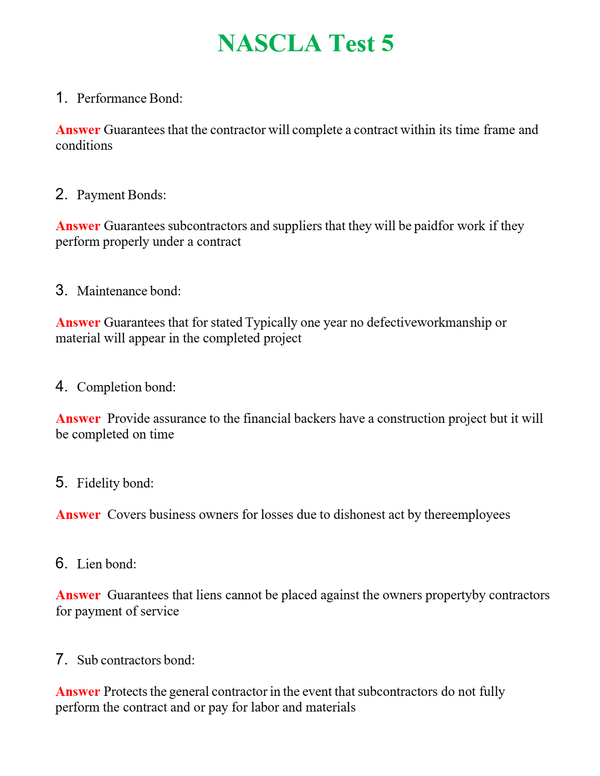 NASCLA Test 5 | Actual Questions and Verified Answers ( Included ) 100% Correct