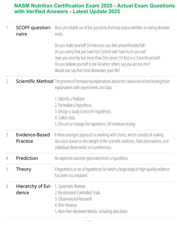 NASM Nutrition Certification Exam 2025 - Actual Exam Questions with Verified Answers - Latest Update 2025