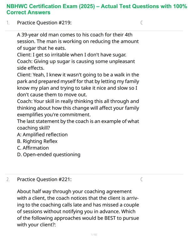 NBHWC Certification Exam (2025) – Actual Test Questions with 100% Correct Answers