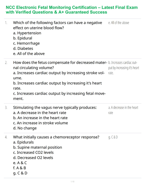 NCC Electronic Fetal Monitoring Certification – Latest Final Exam with Verified Questions & A+ Guaranteed Success