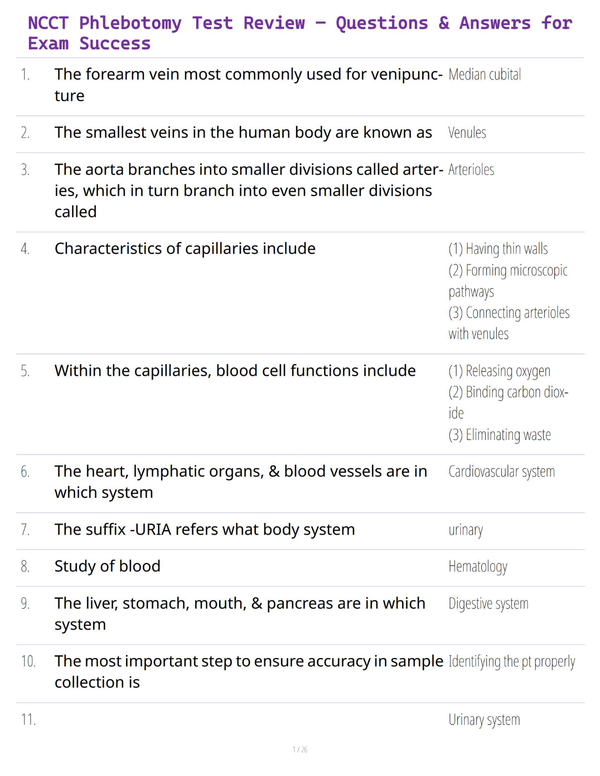 NCCT Phlebotomy Test Review – Questions & Answers for Exam Success